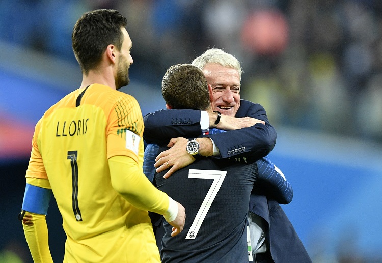 France players and staff rejoice at full-time after beating Belgium in the World Cup 2018 semi-finals