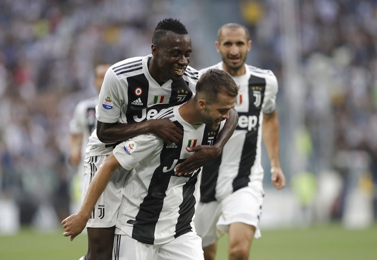Miralem Pjanic celebrates his first Serie A goal