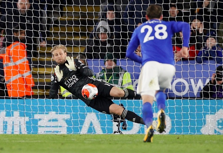 Premier League features Kasper Schmeichel makes a save against Sergio Aguero from the penalty spot