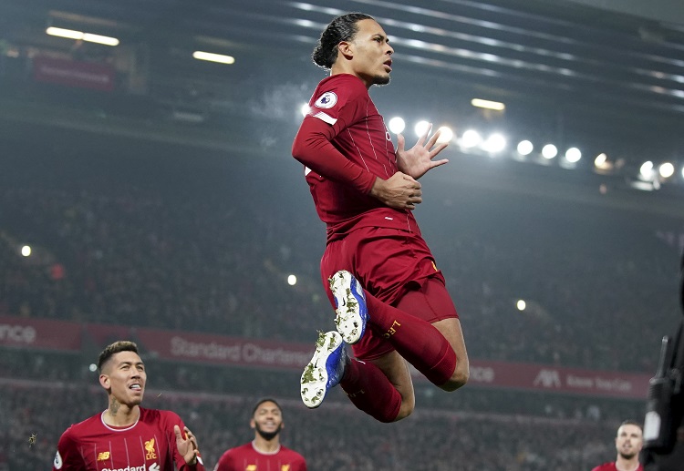 Virgil van Dijk celebrates after scoring in a recent Premier League game