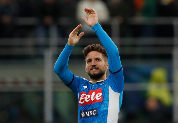 Dries Mertens hits Napoli's second goal during their Serie A clash against AC Milan